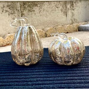 *NWOT* Gold Crackle Glass Pumpkin w/Glass Stems-Bottom Access For Lights-Fragile